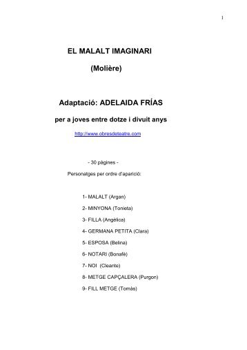 EL MALALT IMAGINARI (Molière) Adaptació: ADELAIDA FRÍAS