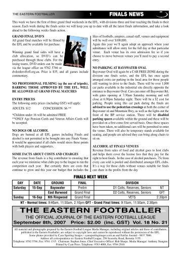 THE EASTERN FOOTBALLER - Eastern Football League