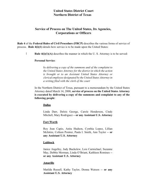 United States District Court Northern District of Texas Service Forms United States District Court Northern District of Texas Service Forms