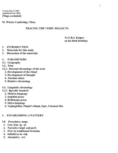 TRACING VEDIC DIALECTS - People.fas.harvard.edu