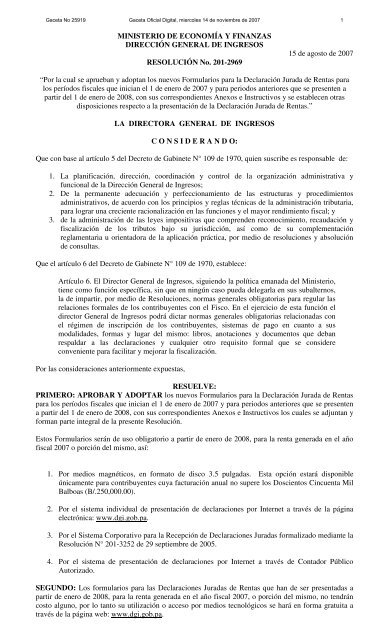 Resolución N 201-2969. Formularios para la Declaración Jurada de ...