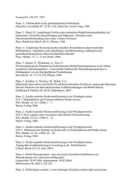 Publikationsverzeichnis Prof. Piper (PDF) - Meduna Klinik
