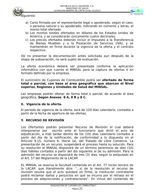 BASES DE LICITACION ABIERTA DR-CAFTA LA No - Ministerio de ...