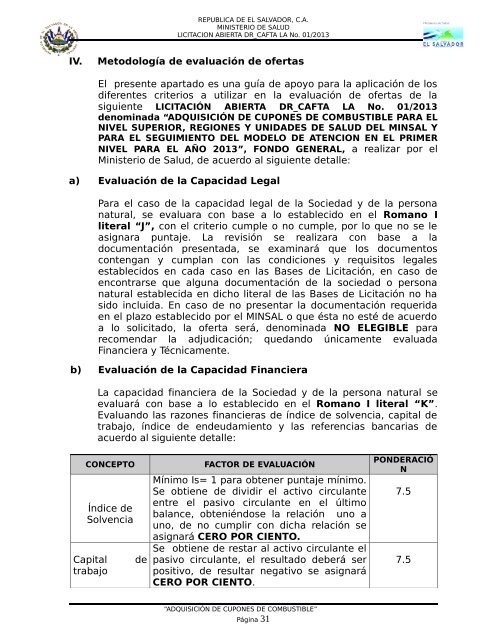 BASES DE LICITACION ABIERTA DR-CAFTA LA No - Ministerio de ...