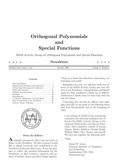 Orthogonal Polynomials and Special Functions