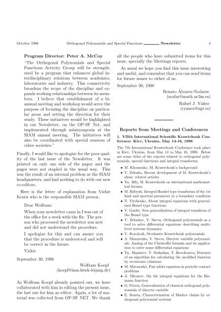 Orthogonal Polynomials and Special Functions