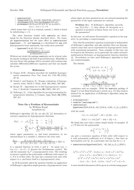 Orthogonal Polynomials and Special Functions