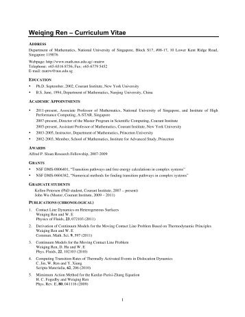 Weiqing Ren – Curriculum Vitae - Department of Mathematics