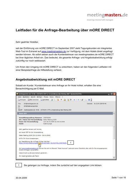 Leitfaden für die Anfrage-Bearbeitung über mORE DIRECT