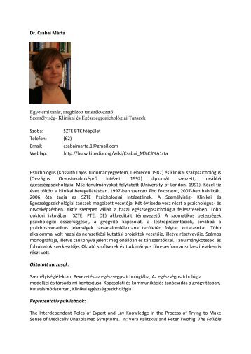 Dr. Csabai Márta - SZTE BTK Pszichológiai Intézet