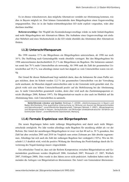 Bürgerentscheid (Baden-Württemberg: 15-Jahres-Bericht, 1995-2010