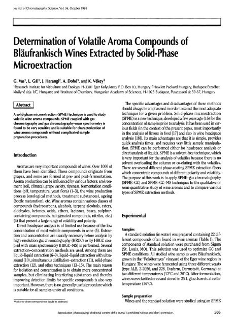 Determination of Volatile Aroma Compounds of Blaufrankisch Wines ...