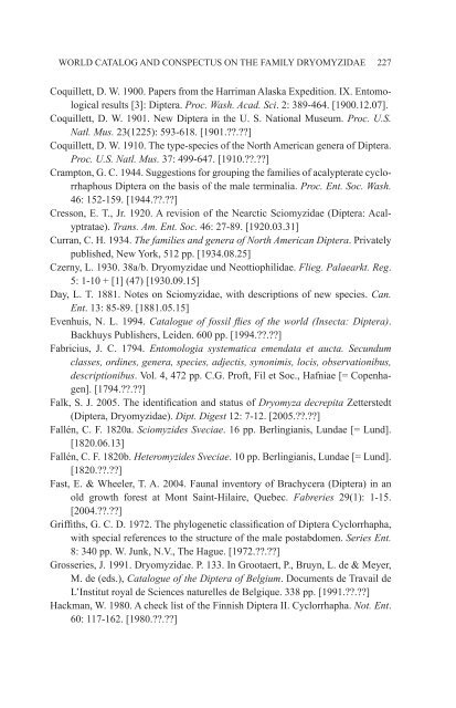 World Catalog and Conspectus on the Family Dryomyzidae (Diptera ...