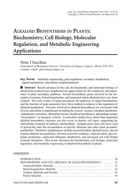 ALKALOID BIOSYNTHESIS IN PLANTS: Biochemistry, Cell ... - UFV