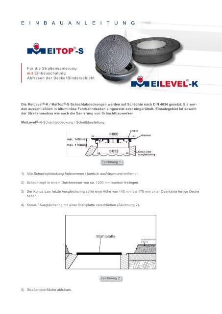 Einbauanleitung MEITOP-S/MEILEVEL-K Abfräsen mE ... - Meierguss