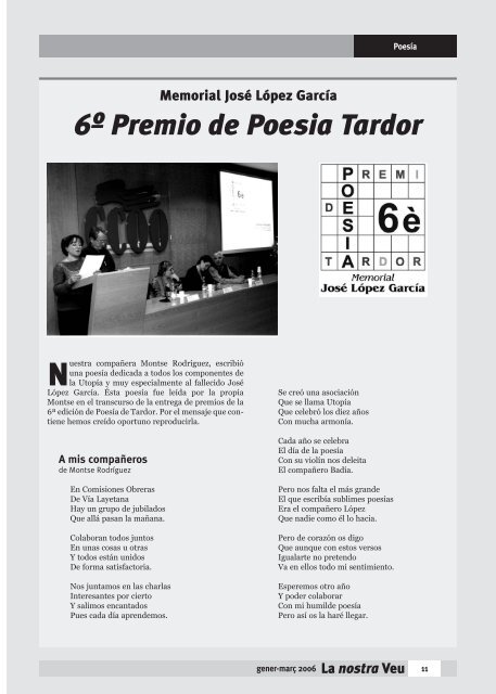 Poesías ganadoras del 6º premio de Poesia de - CCOO de Catalunya