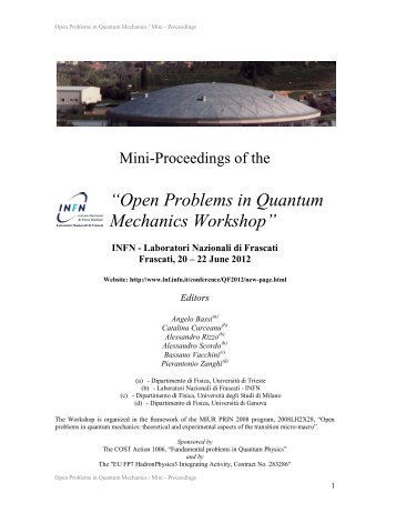 Open Problems in Quantum Mechanics Workshop - LNF - Infn