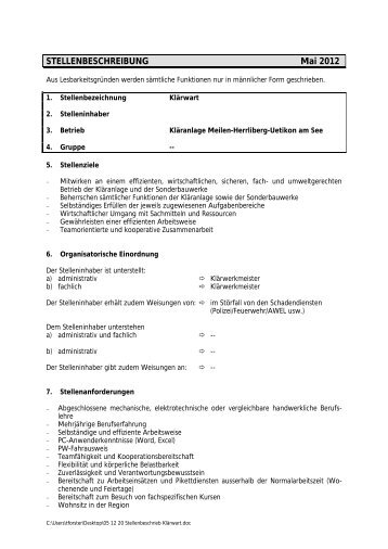 Detaillierte Stellenbeschreibung [PDF, 30.0 KB] - in der Gemeinde ...