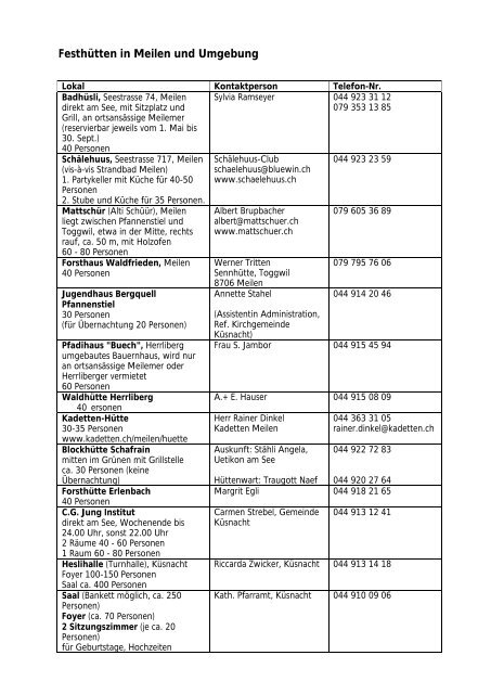 Festhütten in Meilen und Umgebung - in der Gemeinde Meilen