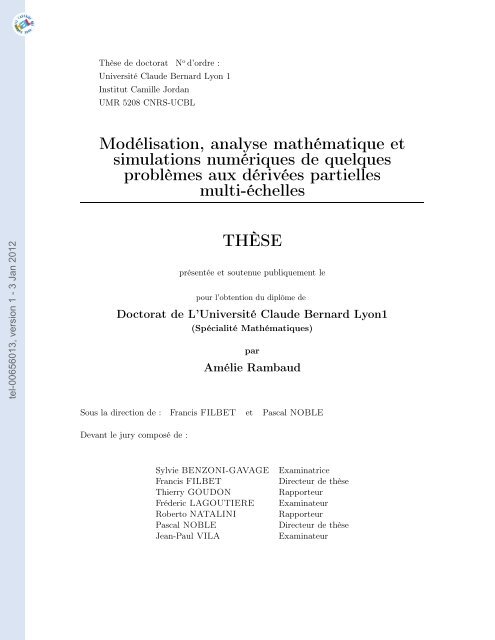Modélisation, analyse mathématique et simulations numériques de ...