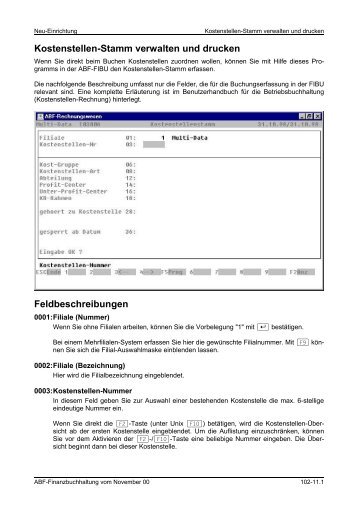 Kostenstellen-Stamm verwalten und drucken