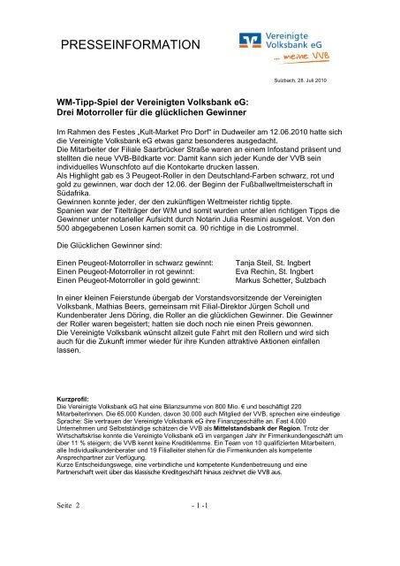 Pressemitteilung als PDF (ca. 94 KB) - Vereinigte Volksbank eG ...