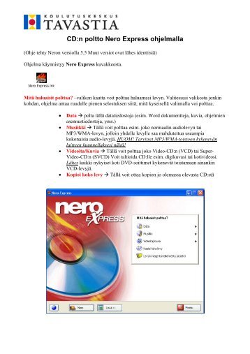 CD:n poltto Nero Express ohjelmalla