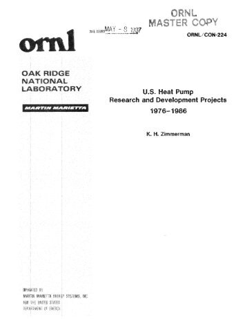 U.S. heat pump research and development projects 1976-1986