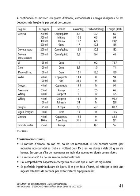 Document de consens sobre les recomanacions nutricionals i d ...