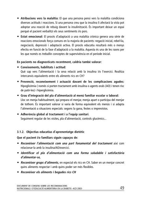 Document de consens sobre les recomanacions nutricionals i d ...