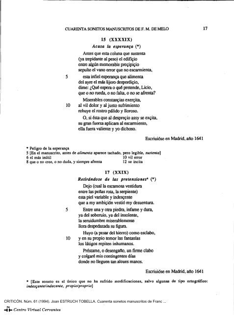 Cuarenta sonetos manuscritos de Francisco Manuel de Melo