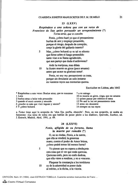 Cuarenta sonetos manuscritos de Francisco Manuel de Melo