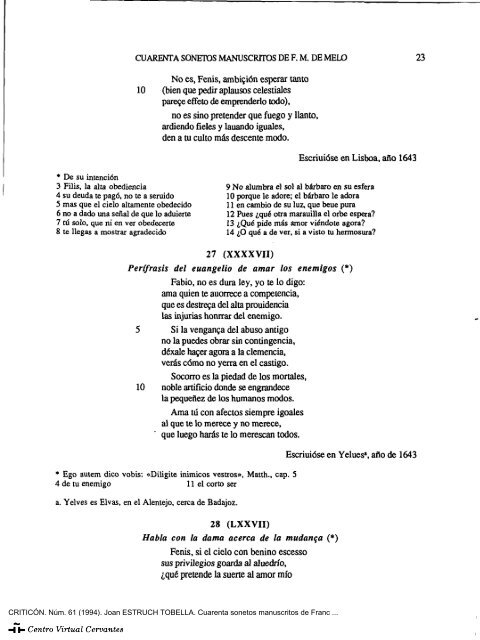 Cuarenta sonetos manuscritos de Francisco Manuel de Melo