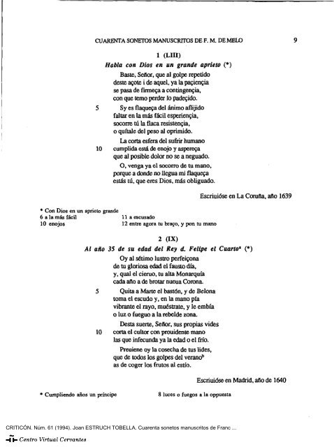 Cuarenta sonetos manuscritos de Francisco Manuel de Melo