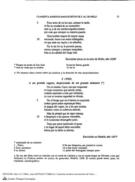 Cuarenta sonetos manuscritos de Francisco Manuel de Melo