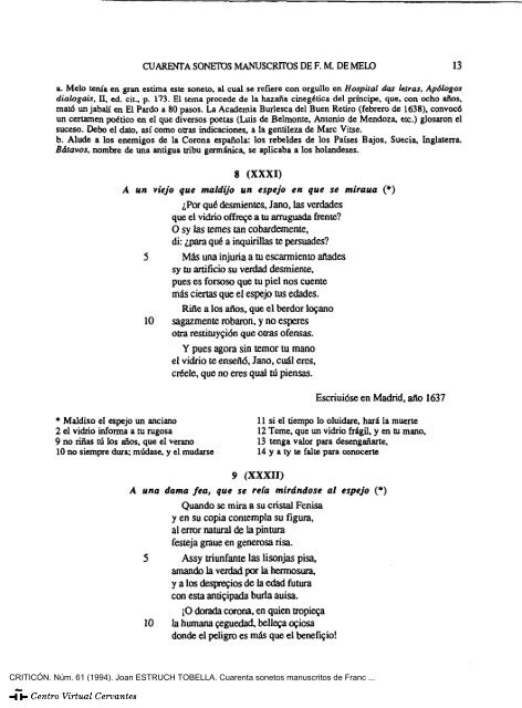 Cuarenta sonetos manuscritos de Francisco Manuel de Melo