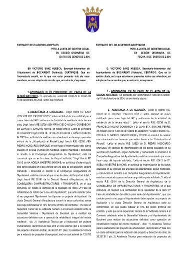 extracte dels acords adoptats per la junta de govern ... - Bocairent