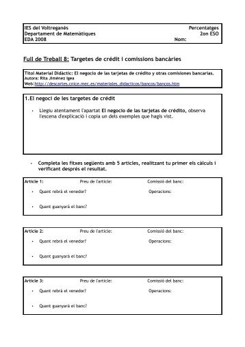 Full de Treball 8: Targetes de crédit i comissions bancàries