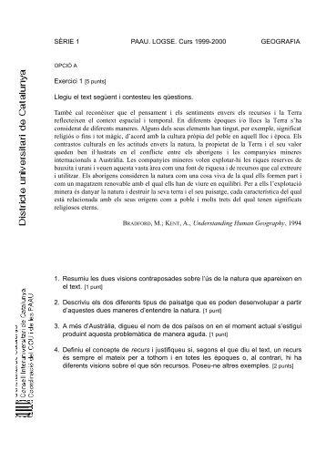 SÈRIE 1 PAAU. LOGSE. Curs 1999-2000 GEOGRAFIA ... - Selecat