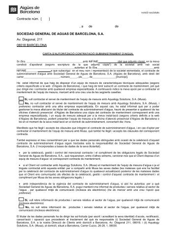 Carta d'autorització per a empreses - Aigües de Barcelona