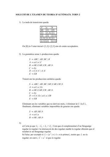 SOLUCIÓ DE L'EXAMEN DE TEORIA D'AUTÒMATS. TORN 2 1) La ...