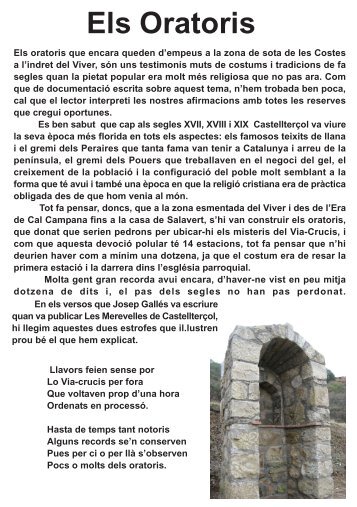 Informació detallada dels Oratoris i la Font del Viver - Ajuntament de ...