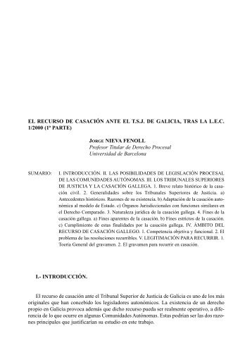 EL RECURSO DE CASACIÓN ANTE EL TSJ DE GALICIA, TRAS LA ...