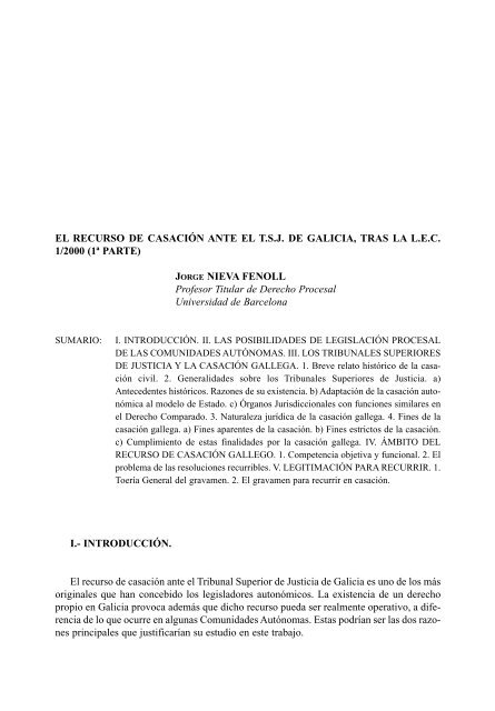 EL RECURSO DE CASACIÓN ANTE EL TSJ DE GALICIA, TRAS LA ...