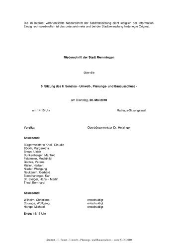 Niederschrift Sitzung vom 20.05.10 - Stadt Memmingen
