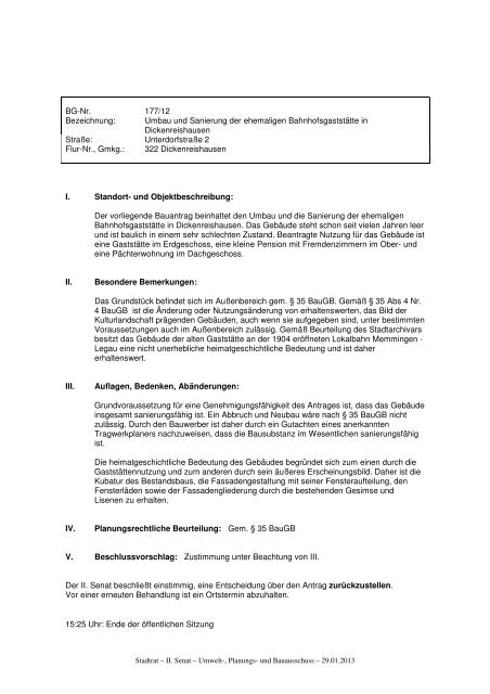 Niederschrift Sitzung vom 29.01.13 - Stadt Memmingen