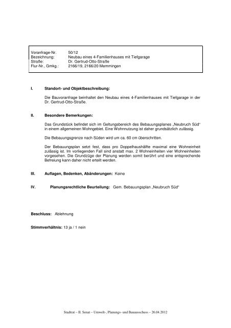 Niederschrift Sitzung vom 26.04.2012 - Stadt Memmingen