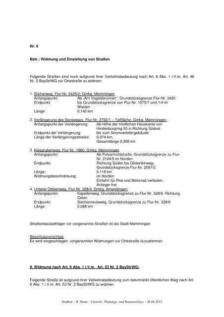 Niederschrift Sitzung vom 26.04.2012 - Stadt Memmingen