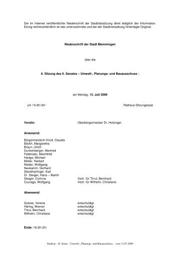 Niederschrift Sitzung vom 13.07.09 - Stadt Memmingen