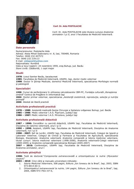 Conf. Dr. Aida POSTOLACHE - Ion Ionescu de la Brad